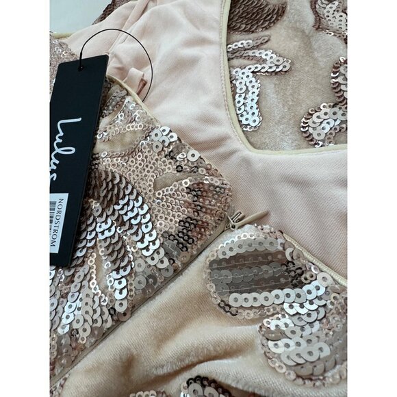 New Lulus Size S Love to You Blush Sequin Velvet Maxi Gown Velour Mermaid Dress - Picture 9 of 14